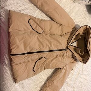 Women's Guess Hooded Puffer Coat in Beige